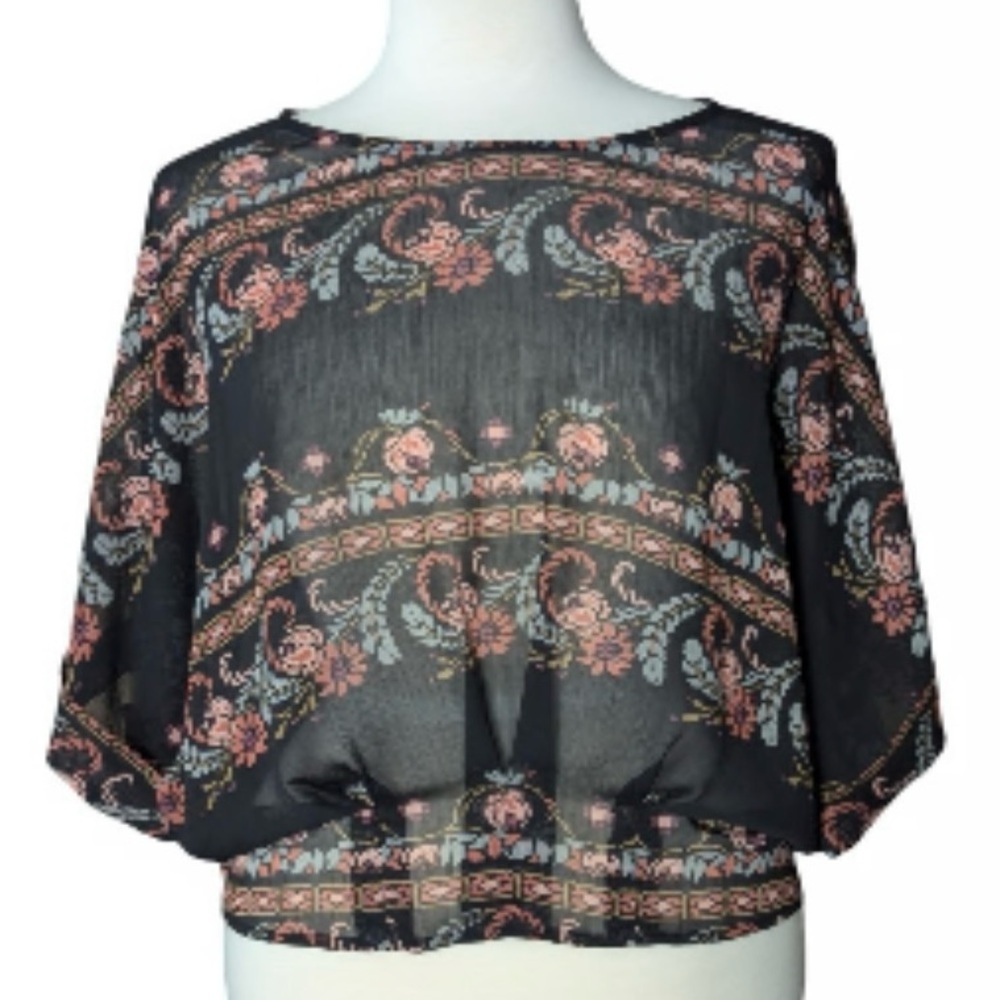 Petticoat Alley Black Floral Sheer Blouse